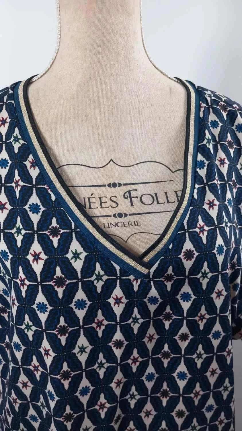 Tunique Graphique Chic – Bleu Marine & Motifs Géométriques – Taille 48 – NEUVE – taille 4XL / 48 / 20 3