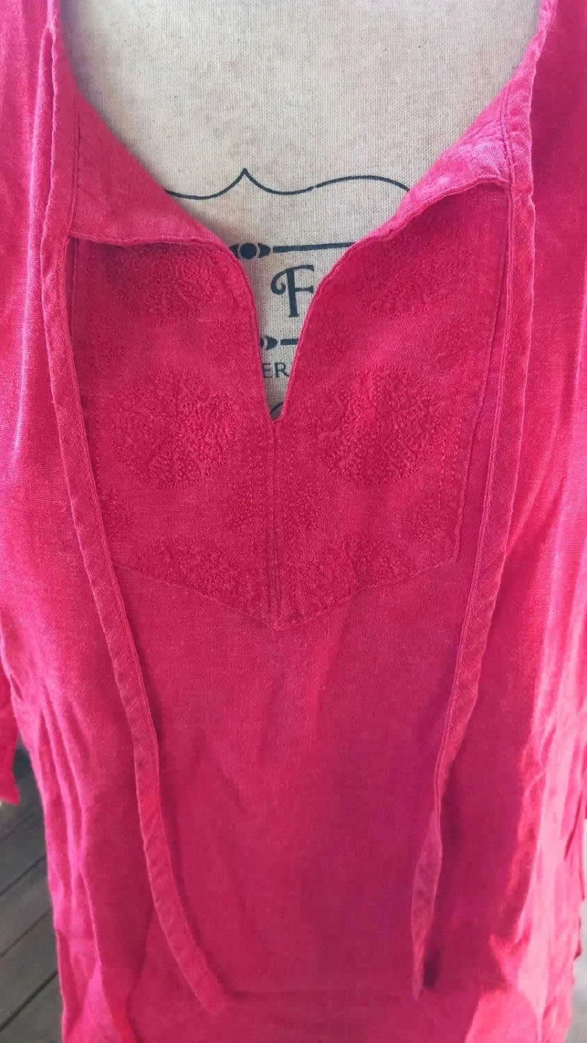 🌺 Tunique Bohème 100% Lin Rouge Éclatant – Taille 40 – taille L / 40 / 12 4