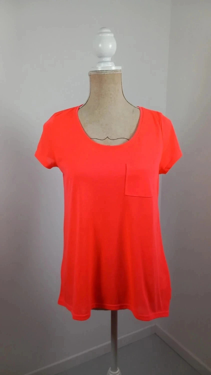 Tee-shirt Fluo Corail H&M Divided - Coupe Asymétrique - Neuf - Taille 38