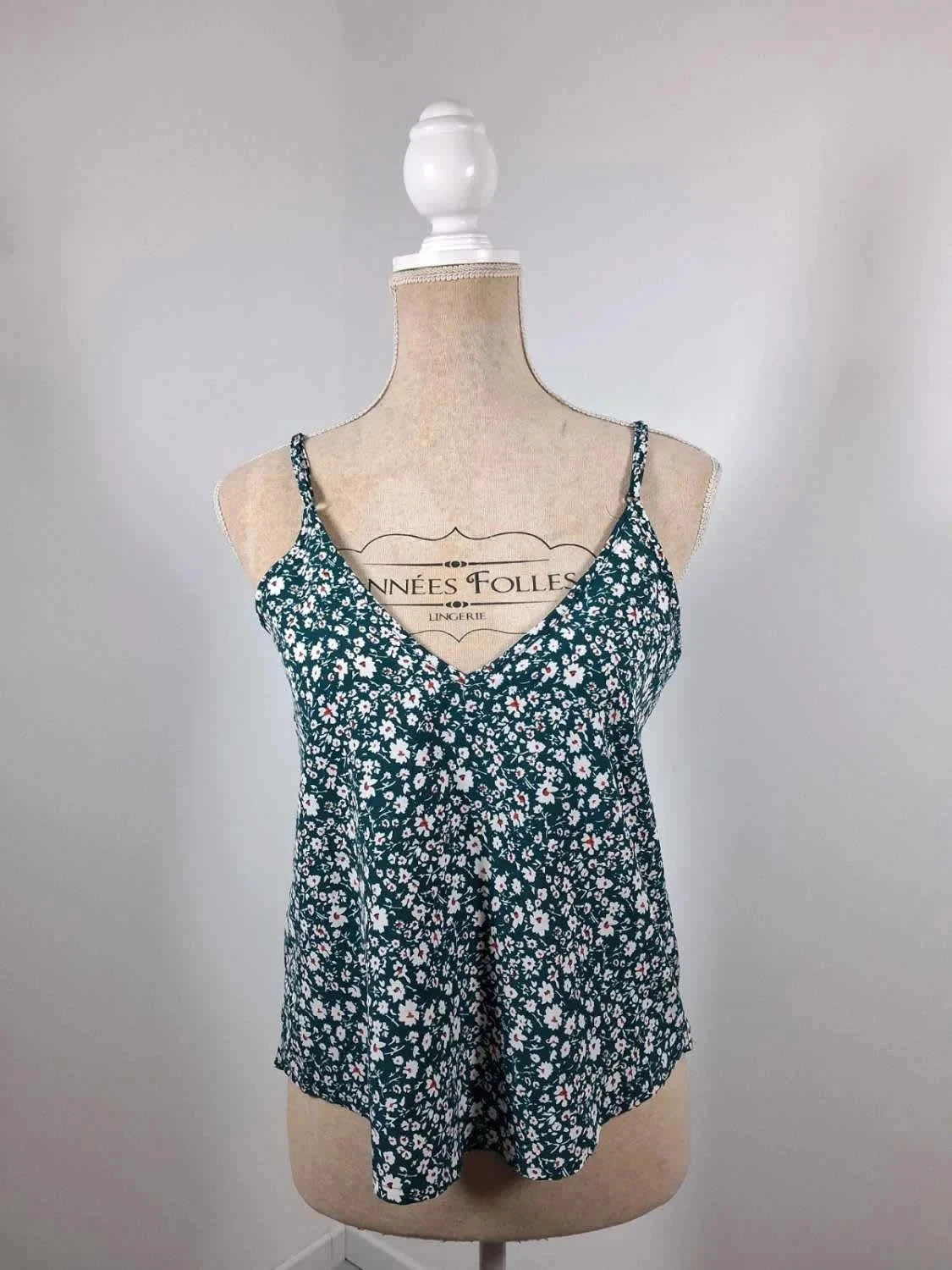 Top à Bretelles Fleuri SHEIN – Style Caraco Vert Émeraude – Taille XS (34) – Shein – taille XS / 34 / 6