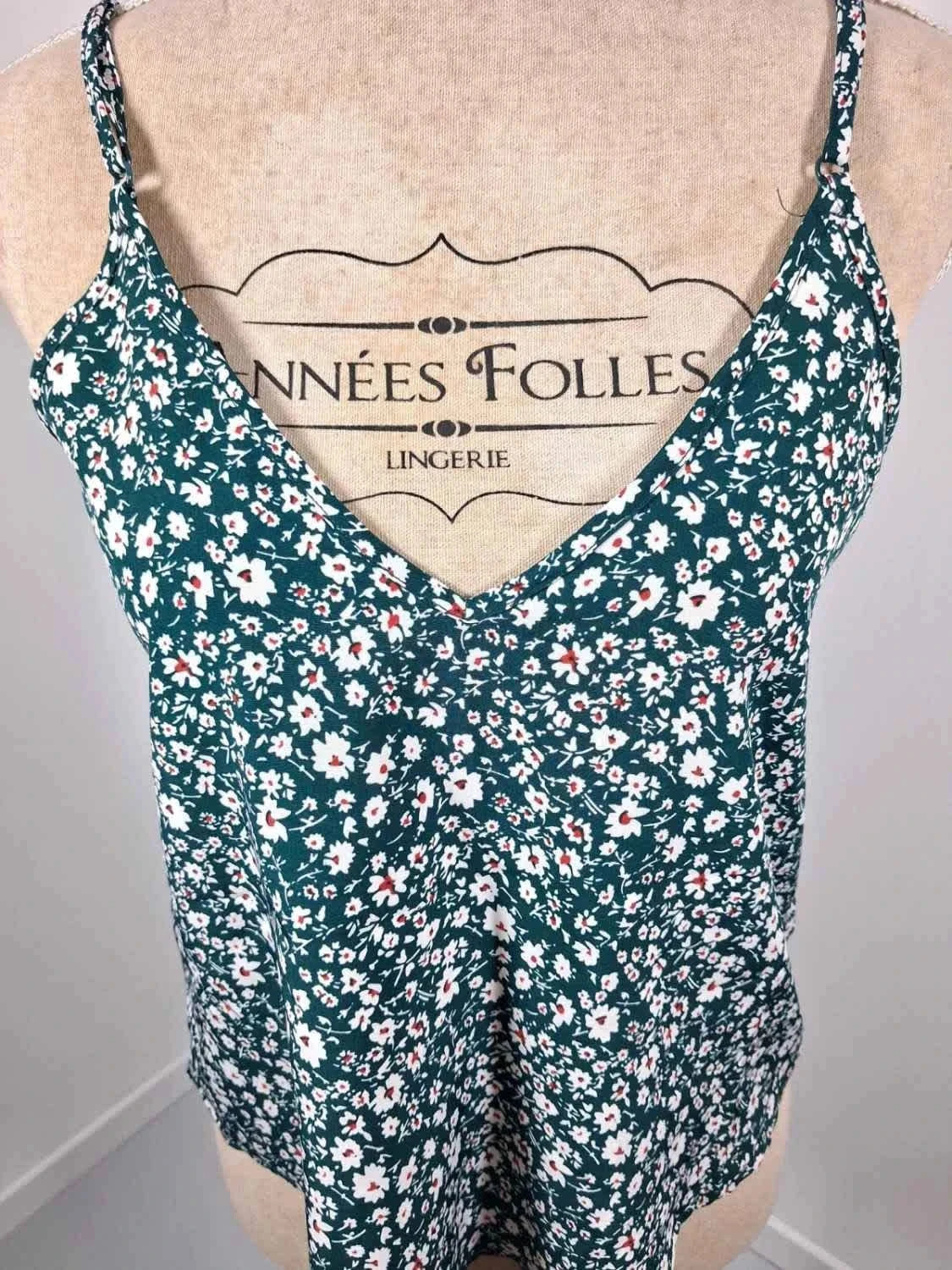 Top à Bretelles Fleuri SHEIN – Style Caraco Vert Émeraude – Taille XS (34) – Shein – taille XS / 34 / 6 3