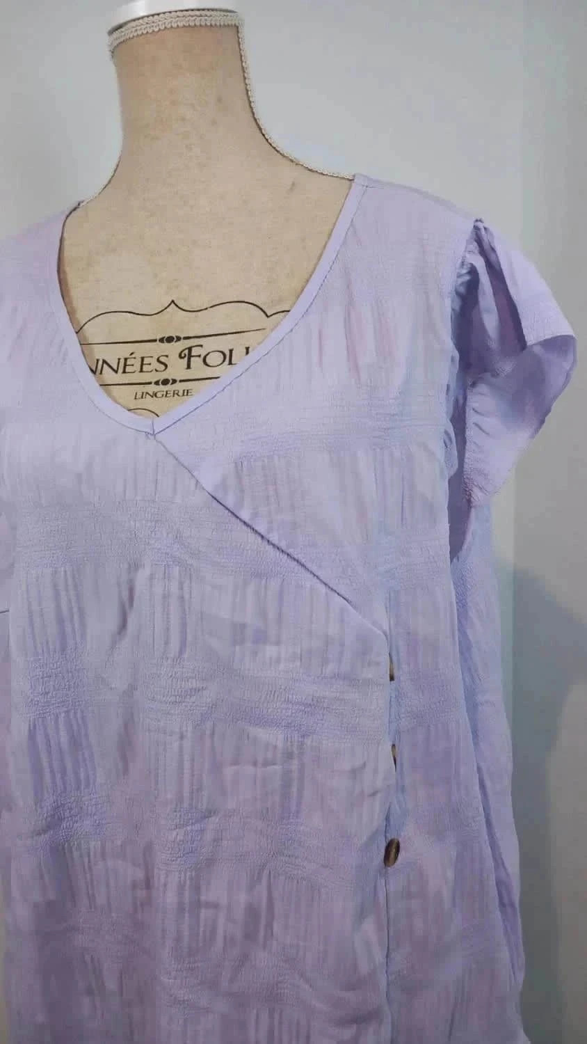 chemisette cache-cœur lilas 5xl 54 voir 56 - neuve sans étiquette - texture gaufrée – taille 7XL / 54 / 26 2