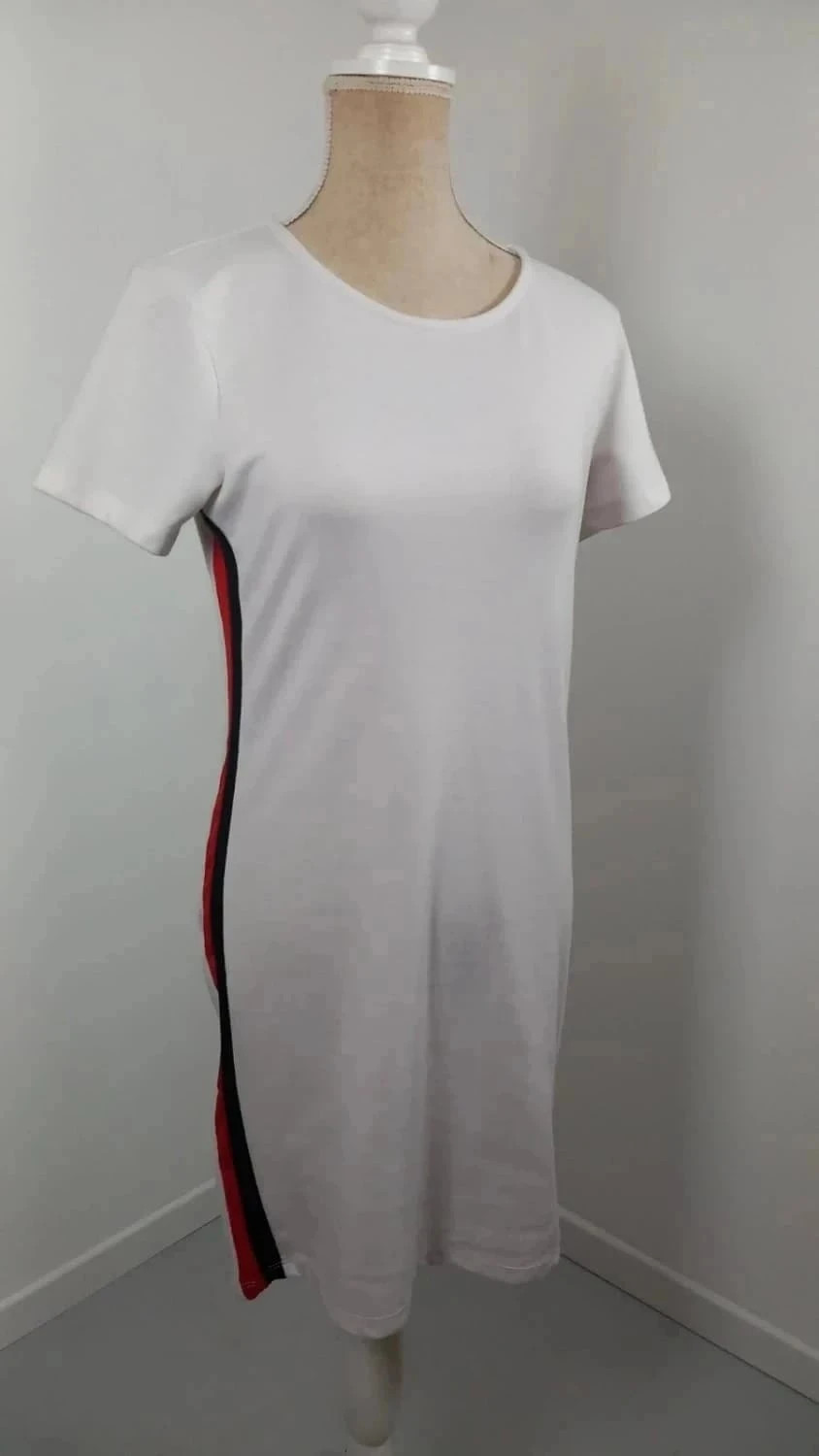 Robe T-shirt Blanche Jennyfer - Bandes Latérales Sporty Chic - Taille L (40) - Très Bon État – Jennyfer – taille L / 40 / 12 2