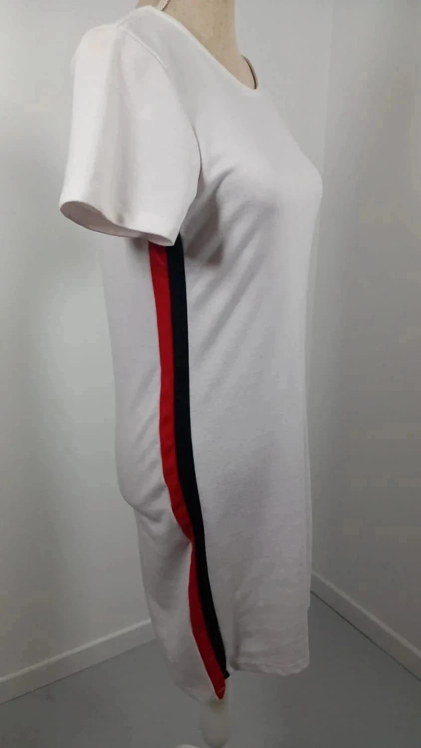Robe T-shirt Blanche Jennyfer - Bandes Latérales Sporty Chic - Taille L (40) - Très Bon État – Jennyfer – taille L / 40 / 12 3