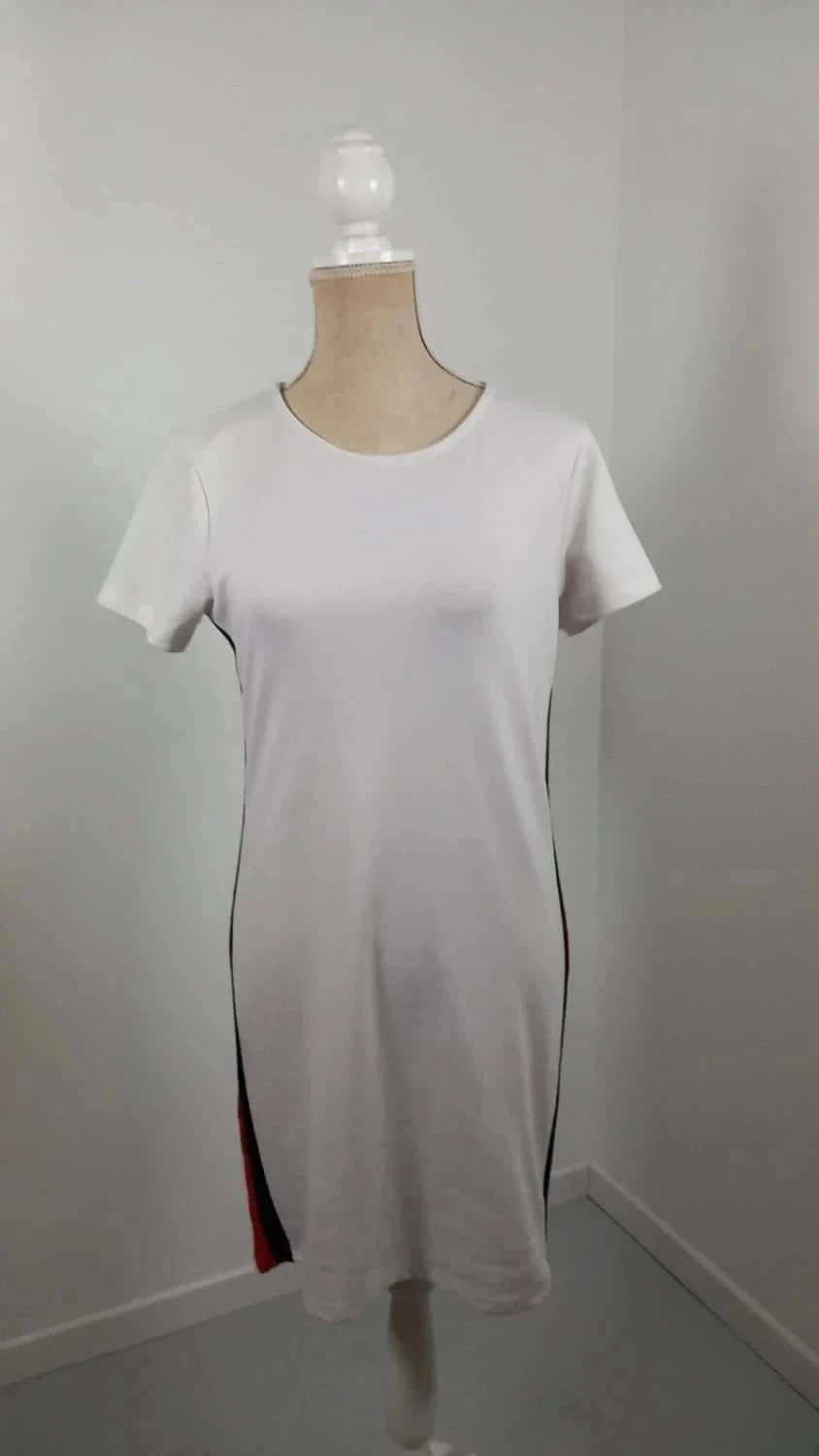 Robe T-shirt Blanche Jennyfer - Bandes Latérales Sporty Chic - Taille L (40) - Très Bon État