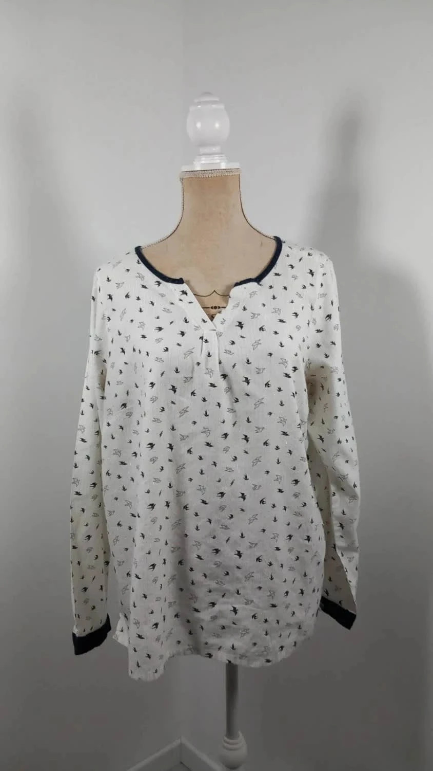 Tunique Terre de marins Blanche Motifs Hirondelles Taille 44 - Très Bon État