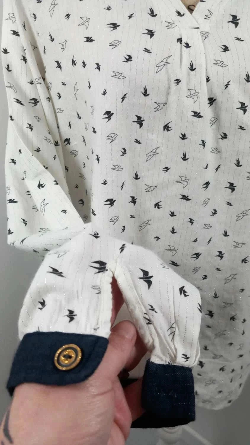 Tunique Terre de marins Blanche Motifs Hirondelles Taille 44 - Très Bon État – Terre de Marins – taille XXL / 44 / 16 5