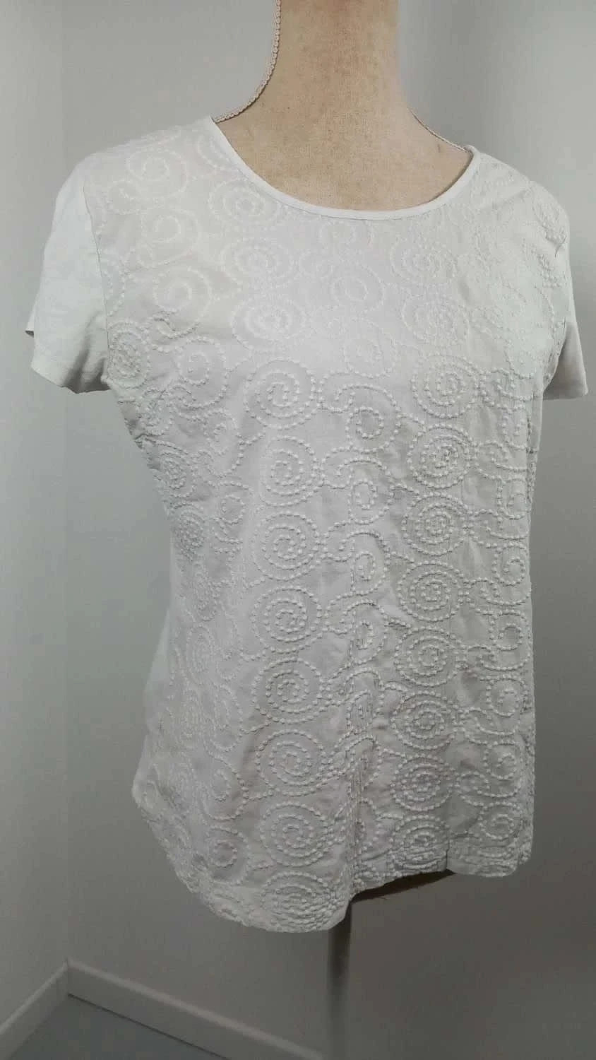 T-shirt ZAMBA Blanc Brodé Texturé Taille 3 (L) - Très Bon État - Chic & Bohème – Zamba – taille L / 40 / 12 2