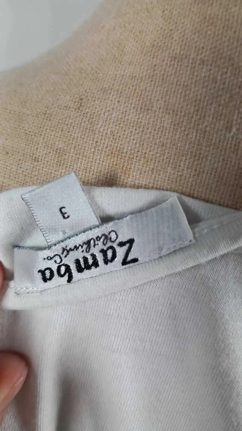 T-shirt ZAMBA Blanc Brodé Texturé Taille 3 (L) - Très Bon État - Chic & Bohème – Zamba – taille L / 40 / 12 5