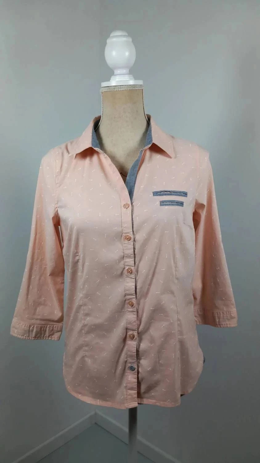 Chemise C'est beau la vie ! Saumon/Corail - Taille 40 - NEUF - Détails Chambray