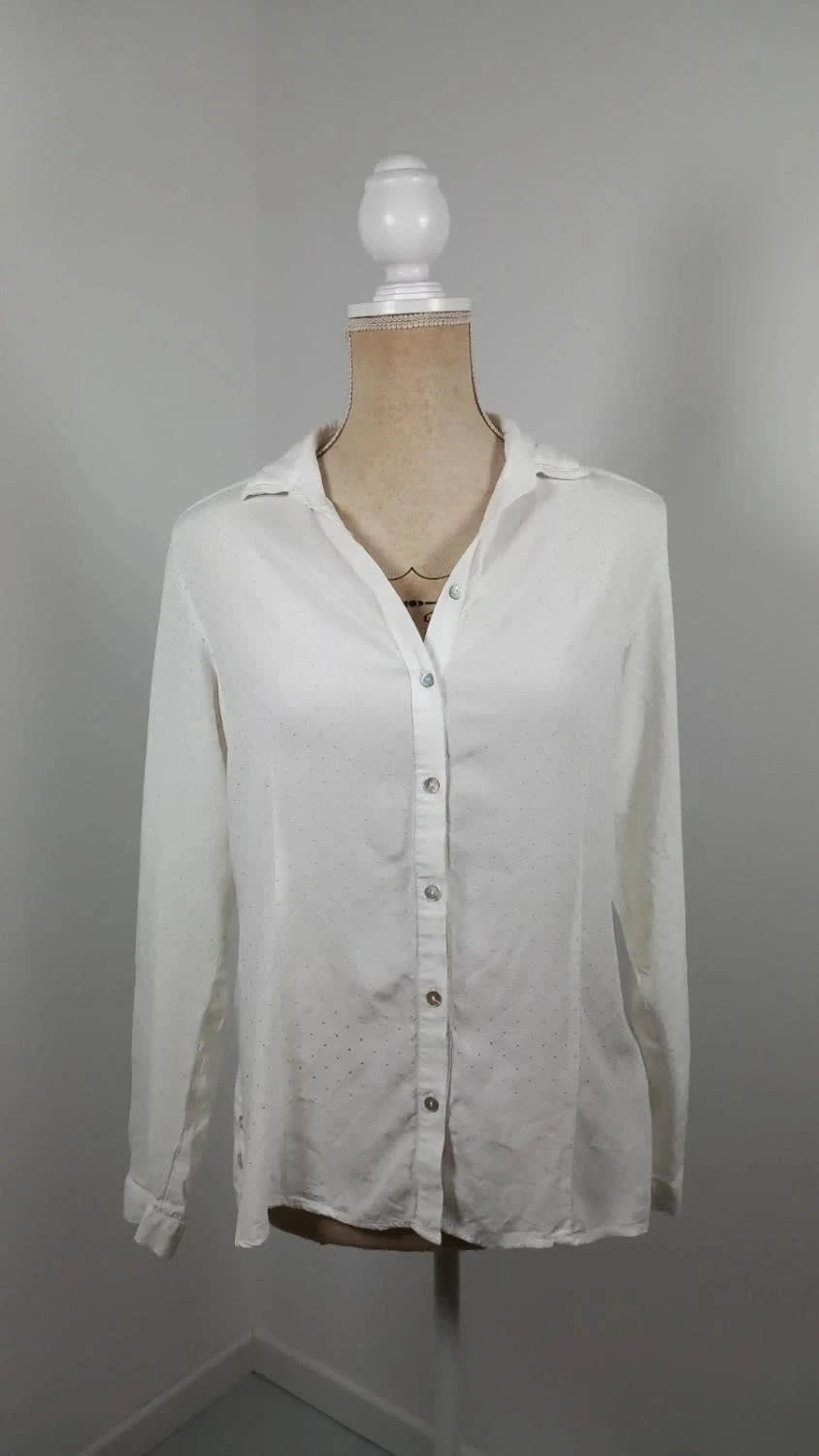 Chemise Miss captain Blanche Plumetis & Nacre - Taille 38 - Très Bon État – Miss Captain – taille M / 38 / 10