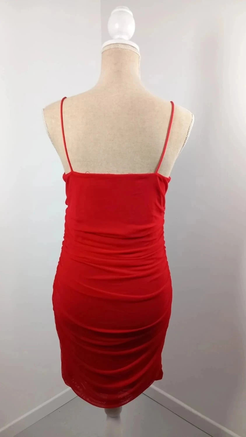 Robe Rouge Coquelicot Moulante & Froncée – Effet Galbant – NEUVE – Taille L – Shein – taille L / 40 / 12 5