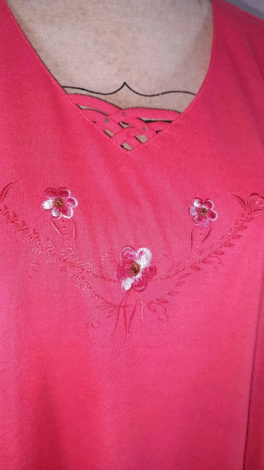 Joli Tee-shirt Manches Courtes Corail/Rose - "Hoang Collection" XXXXL - Broderies Fleurie – Vintage Dressing – taille 7XL / 54 / 26 3