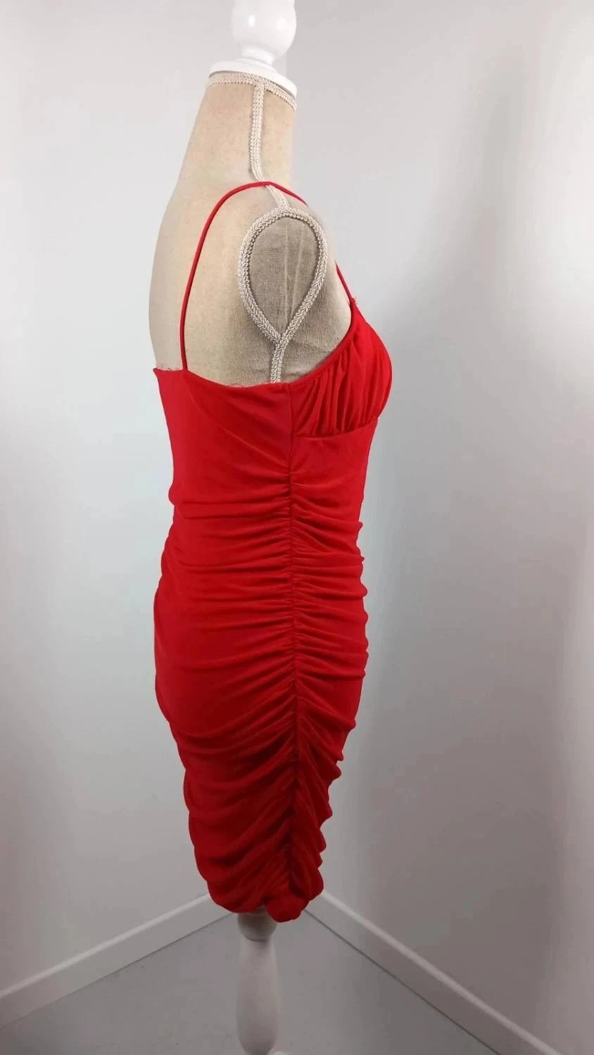 Robe Rouge Coquelicot Moulante & Froncée – Effet Galbant – NEUVE – Taille L – Shein – taille L / 40 / 12 4