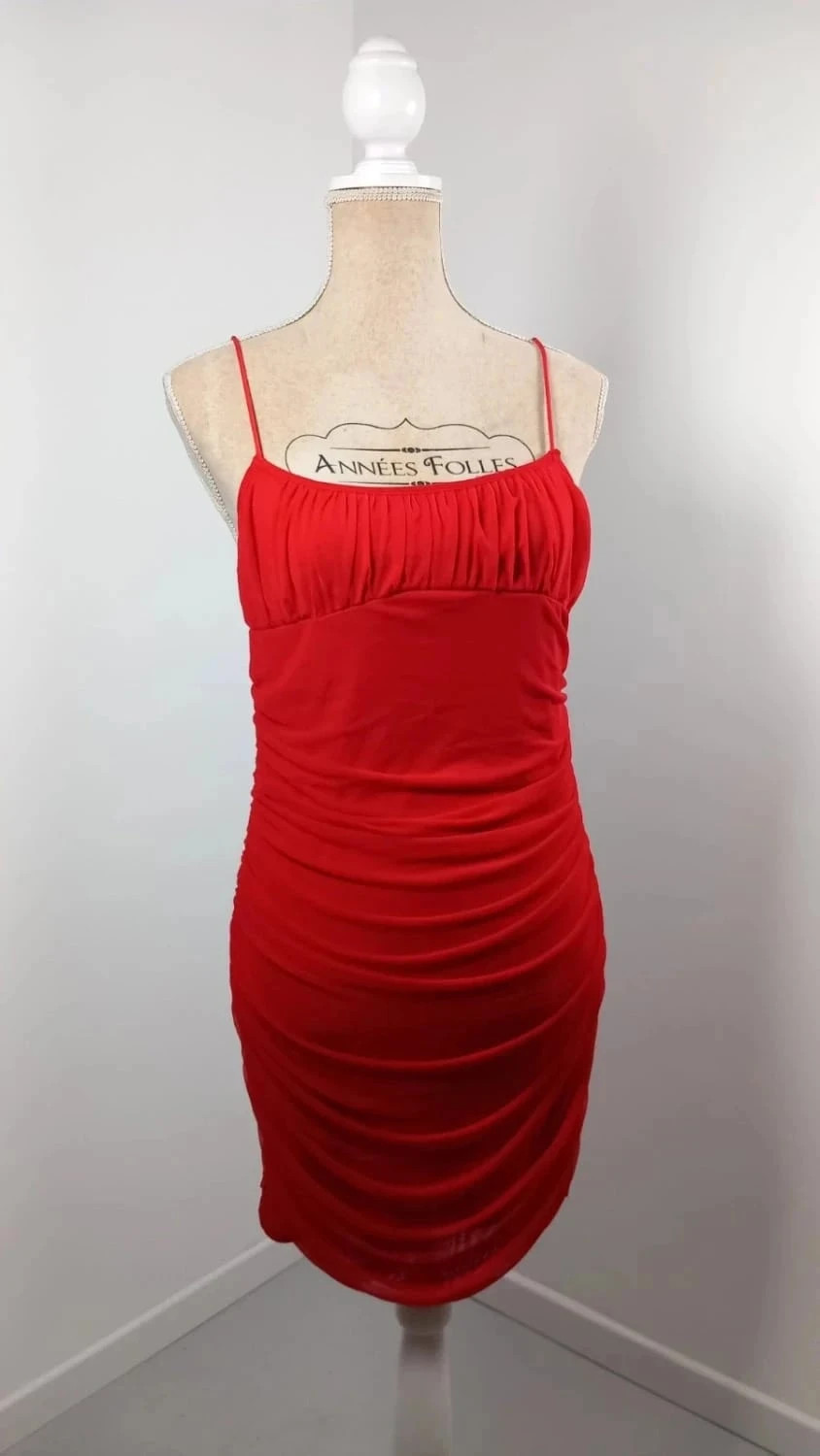 Robe Rouge Coquelicot Moulante & Froncée – Effet Galbant – NEUVE – Taille L – Shein – taille L / 40 / 12