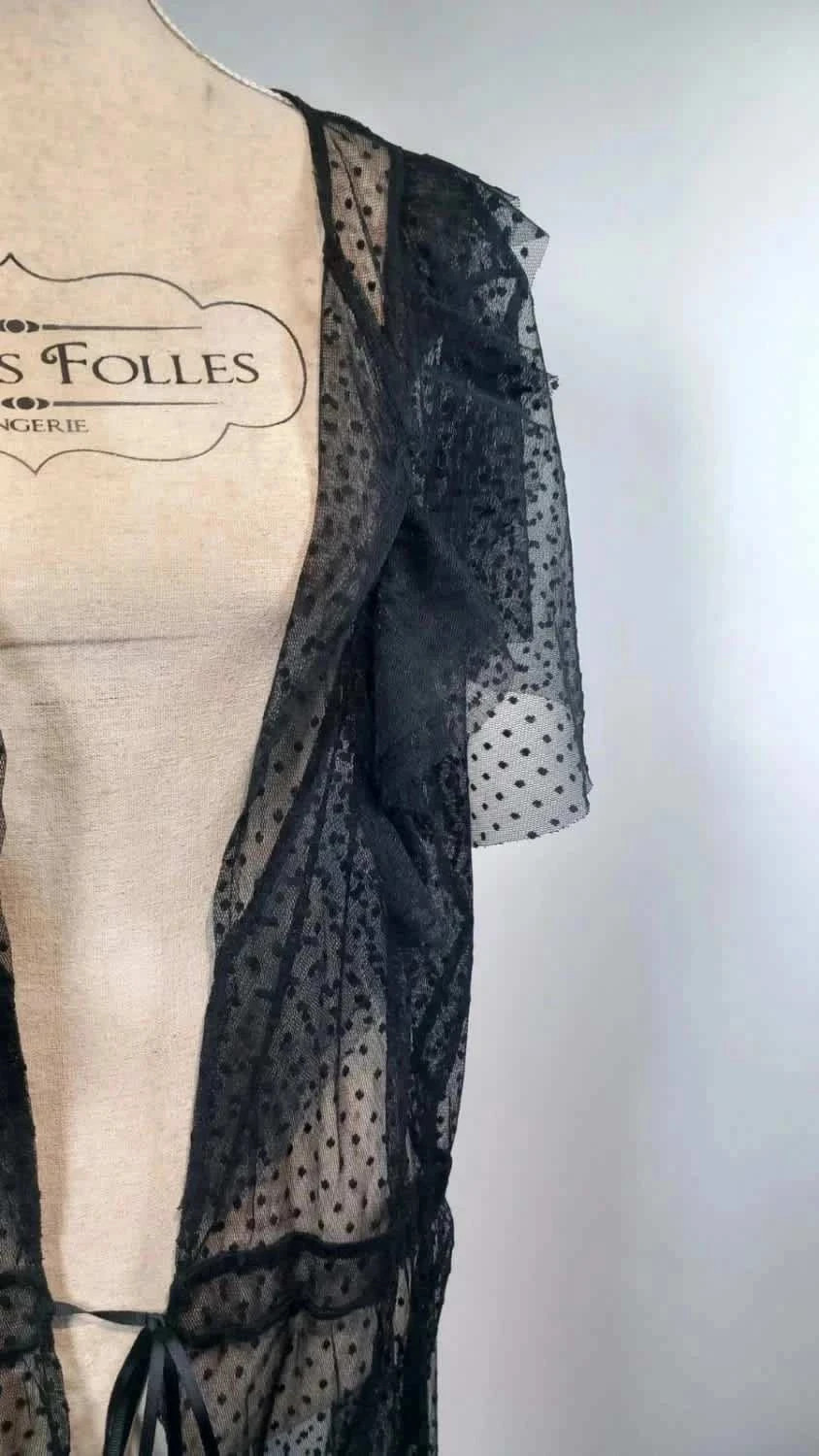 Kimono Veste Fluide Léger Long Noir Fleuri / Floral Chic (Taille Unique ou 50+) – taille Taille unique 2