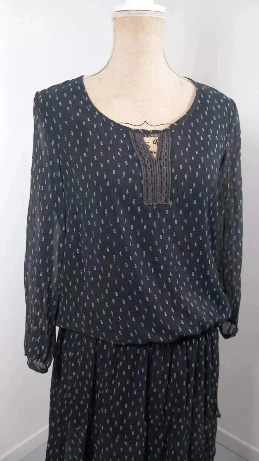 Robe Courte Fluide BRÉAL - Noire à Motifs - Taille 42 (XL) - Très Bon État - Look Chic & Bohème – Bréal – taille XL / 42 / 14 2