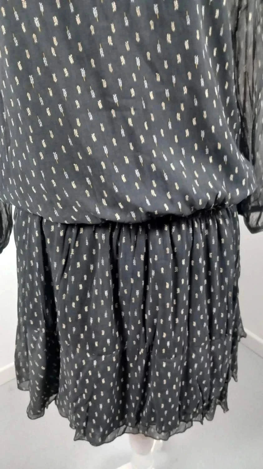 Robe Courte Fluide BRÉAL - Noire à Motifs - Taille 42 (XL) - Très Bon État - Look Chic & Bohème – Bréal – taille XL / 42 / 14 4