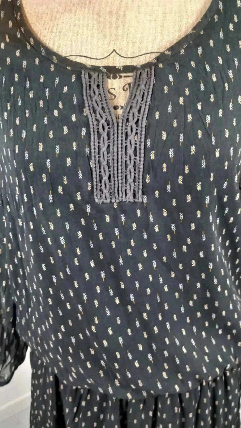 Robe Courte Fluide BRÉAL - Noire à Motifs - Taille 42 (XL) - Très Bon État - Look Chic & Bohème – Bréal – taille XL / 42 / 14 3