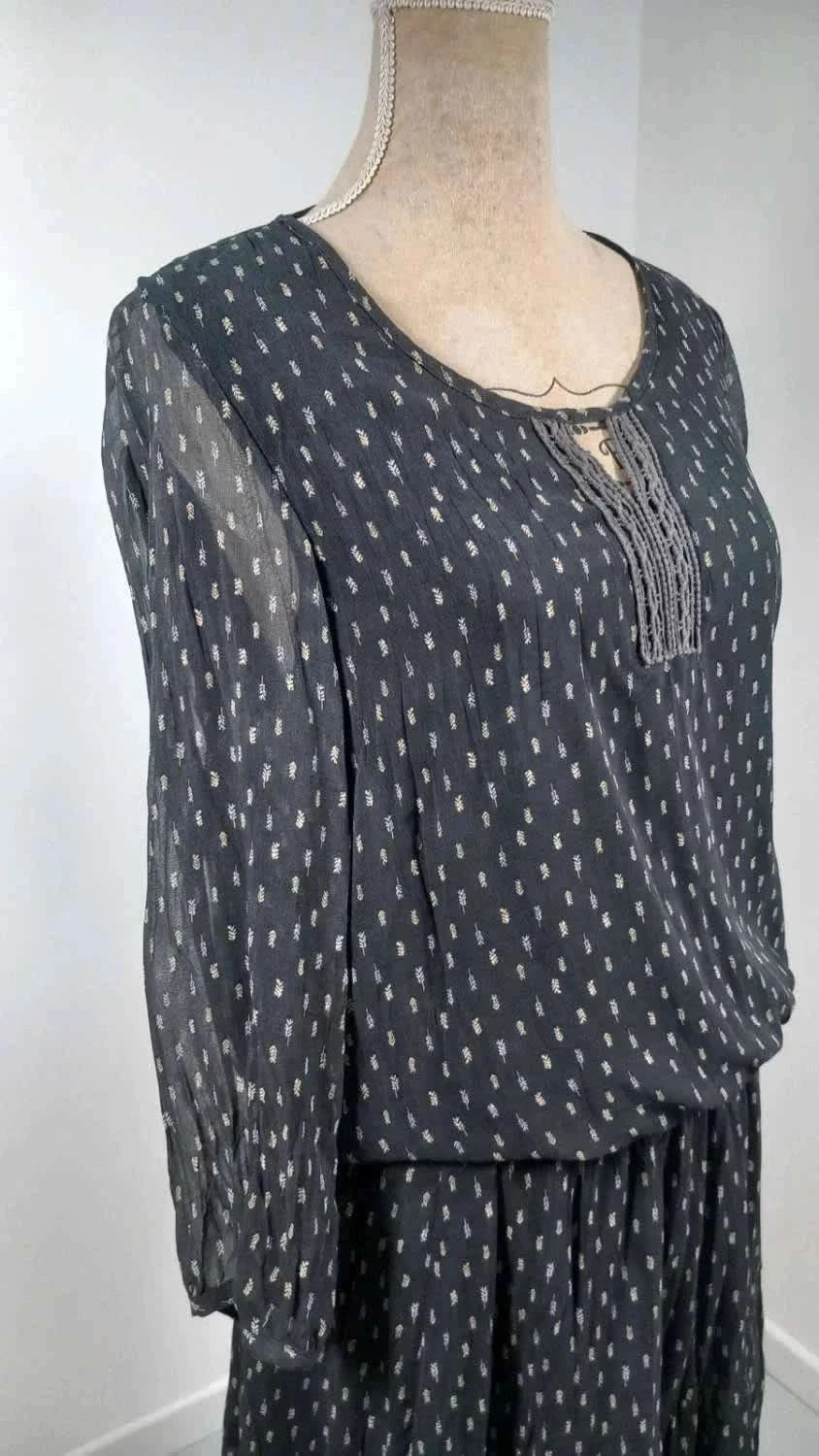 Robe Courte Fluide BRÉAL - Noire à Motifs - Taille 42 (XL) - Très Bon État - Look Chic & Bohème – Bréal – taille XL / 42 / 14 5