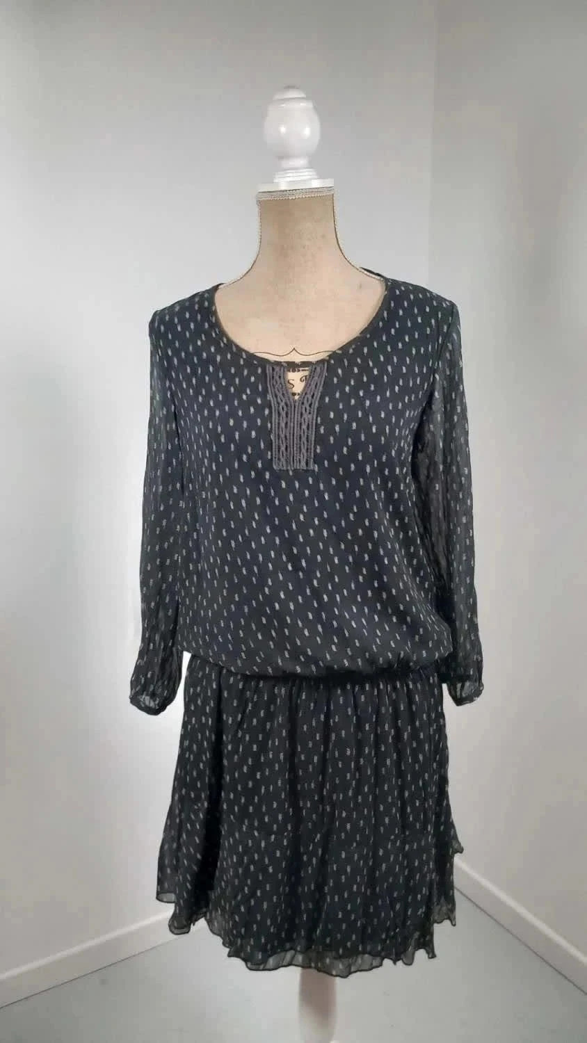 Robe Courte Fluide BRÉAL - Noire à Motifs - Taille 42 (XL) - Très Bon État - Look Chic & Bohème