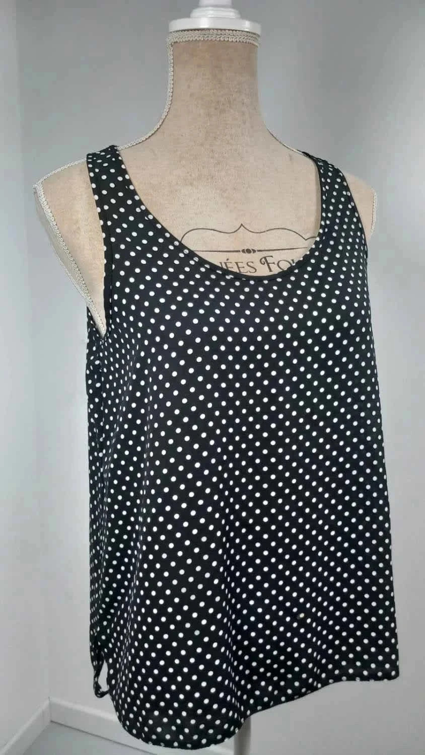 Débardeur Atmosphere Noir à Pois Blancs - Taille 42 (XL) - Neuf - Coupe Fluide & Intemporelle – Atmosphere – taille XL / 42 / 14 2