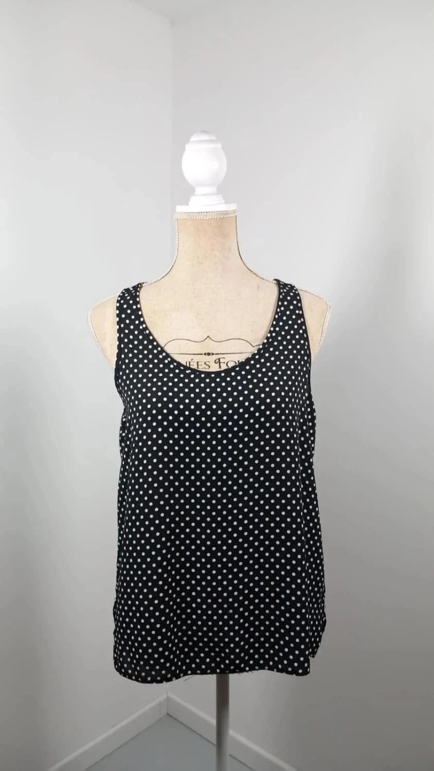 Débardeur Atmosphere Noir à Pois Blancs - Taille 42 (XL) - Neuf - Coupe Fluide & Intemporelle
