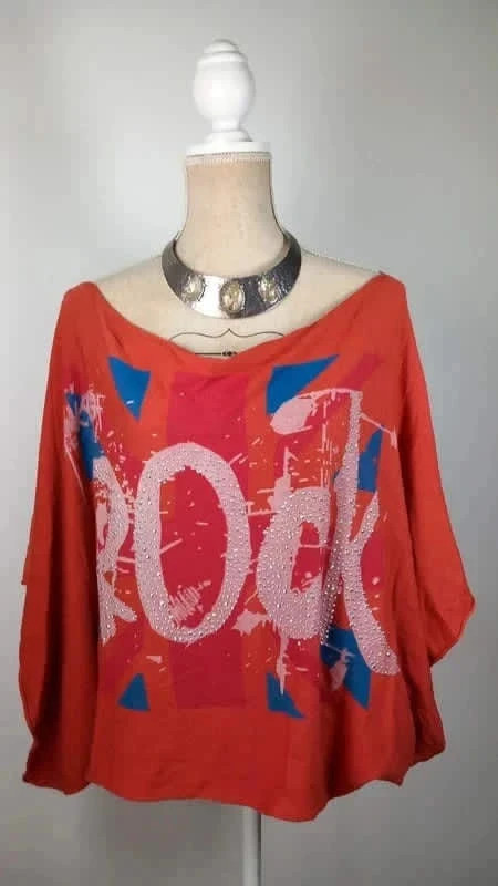 Tee shirt rock strass manche chauve souris nicole t.54/56 – Nicole – taille 7XL / 54 / 26