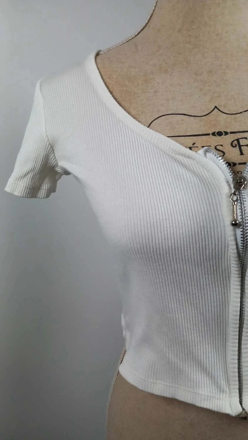 Crop Top Blanc Côtelé Zippé Fashion Studio – Taille 1 36 – Fashion Studio – taille S / 36 / 8 2