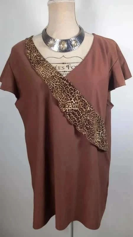 Ensemble Tunique & Pantalon T52 Neuf - Couleur brun/marron & Imprimé Léopard Chic – Vintage Dressing – taille 6XL / 52 / 24