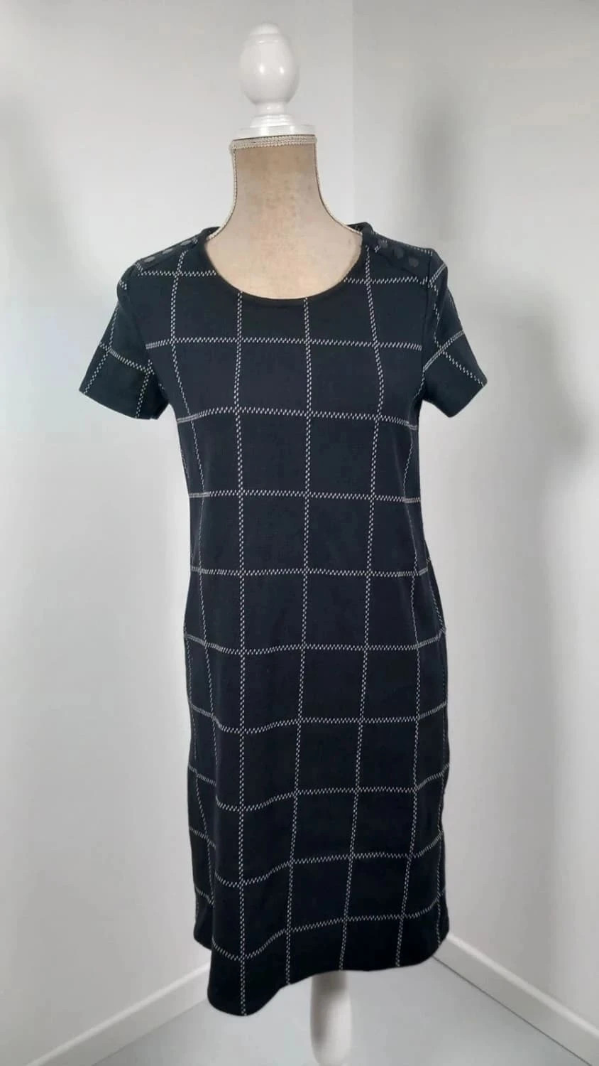 Robe Droite Promod Bleu Marine – Imprimé Carreaux Chic – Taille 38 – TBE