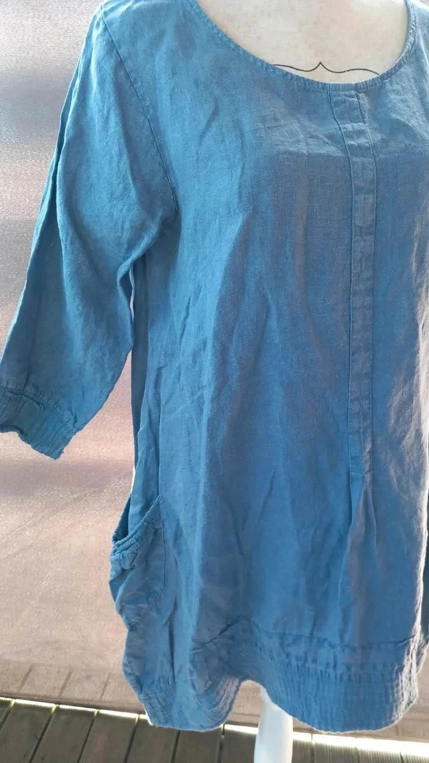 Robe Tunique 100% Lin – Bleu Indigo & Style Bohème taille 42 – 100% Lin Blanc – taille XL / 42 / 14 3