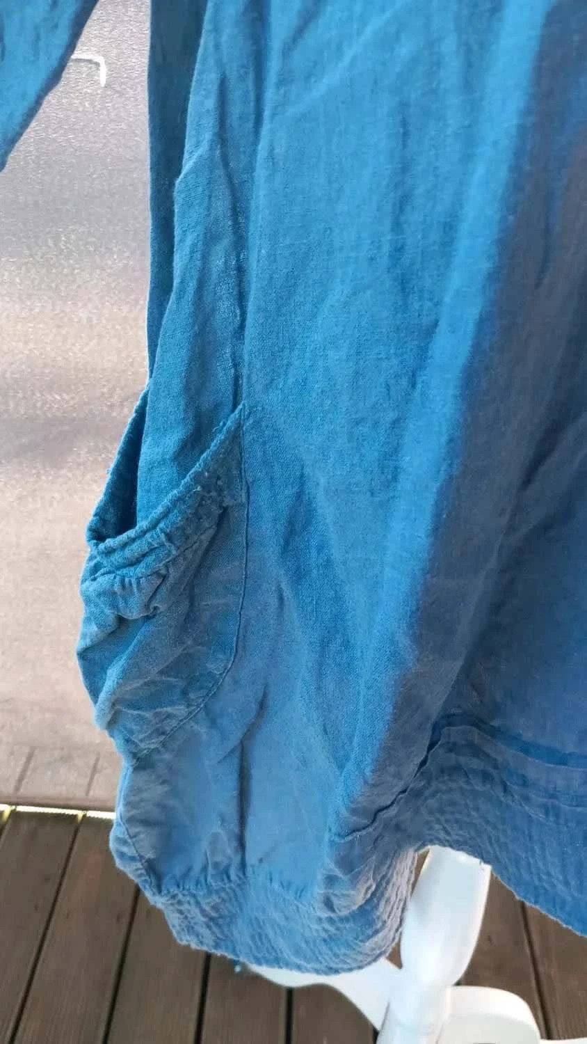 Robe Tunique 100% Lin – Bleu Indigo & Style Bohème taille 42 – 100% Lin Blanc – taille XL / 42 / 14 5