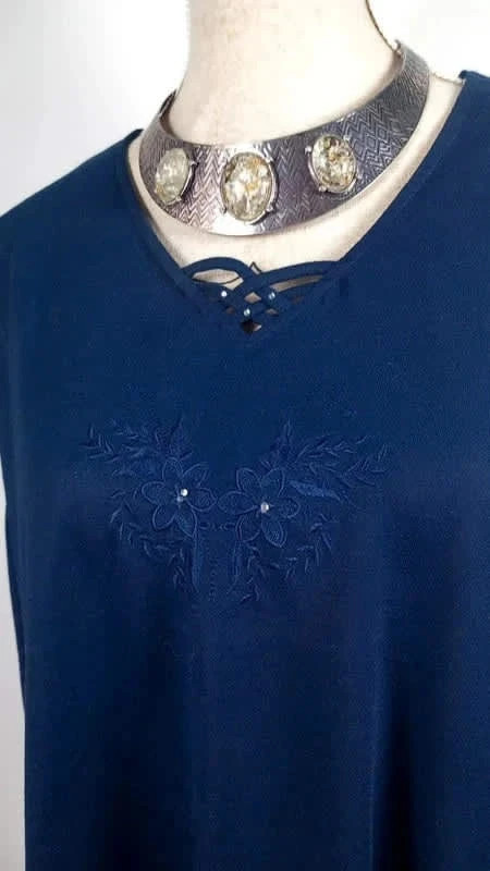 🌸Tunique bleu marine col en v strass 3XL 50/52🌸 – Vintage Dressing – taille 5XL / 50 / 22 2