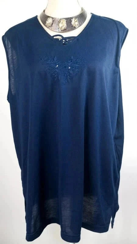 🌸Tunique bleu marine col en v strass 3XL 50/52🌸 – Vintage Dressing – taille 5XL / 50 / 22