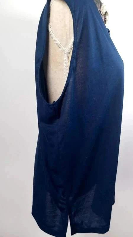 🌸Tunique bleu marine col en v strass 3XL 50/52🌸 – Vintage Dressing – taille 5XL / 50 / 22 4