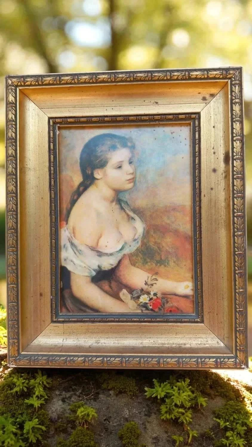 Reproduction Renoir "Jeune fille aux fleurs" - Édition Braun & Cie 1961 - Cadre Doré