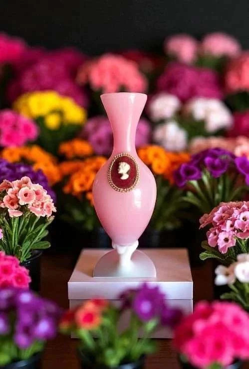 Joli vase en opaline rose 2