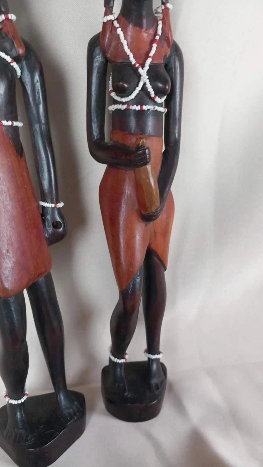 🌍 Lot 2 Statuettes Africaines Masaï en Bois Sculpté - 31 cm 🌍 4