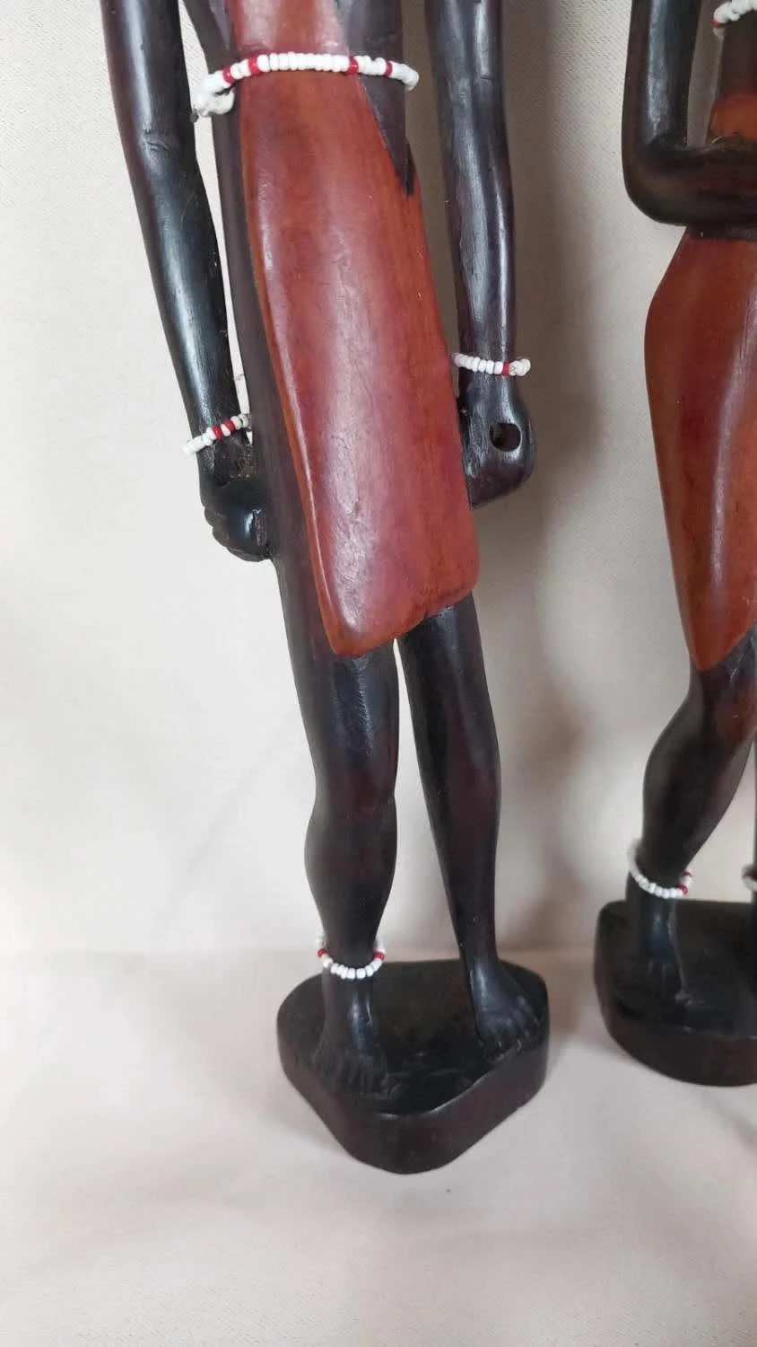 🌍 Lot 2 Statuettes Africaines Masaï en Bois Sculpté - 31 cm 🌍 3
