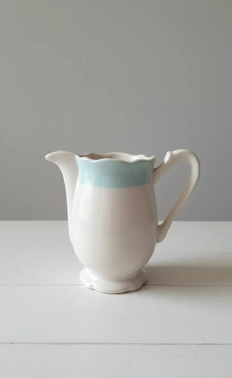 Charmant pichet / pot à lait vintage en céramique - Bleu Vert d'eau & Crème 2