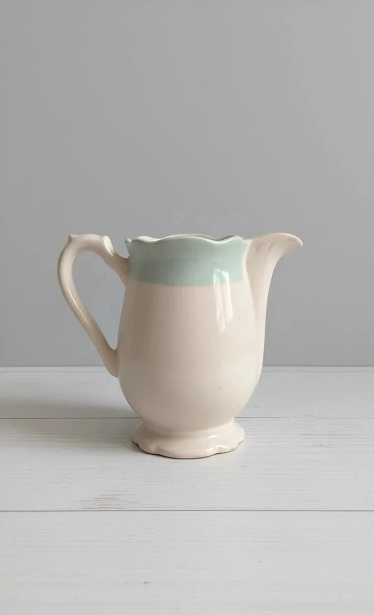 Charmant pichet / pot à lait vintage en céramique - Bleu Vert d'eau & Crème