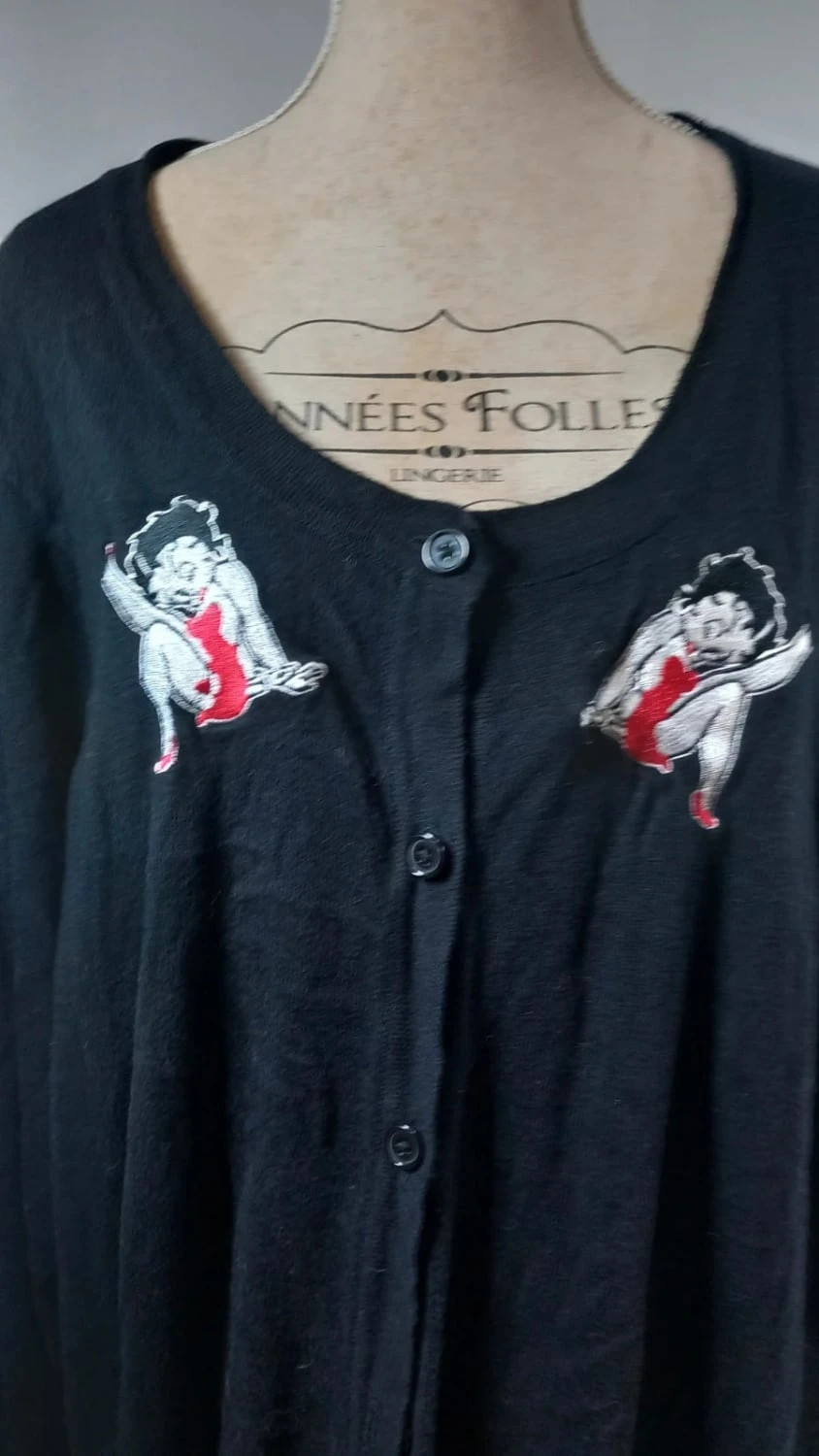 💋 Gilet Noir Betty Boop - Broderies - T. 56/58 Oversize – Betty Boop – taille 8XL / 56 / 28 2
