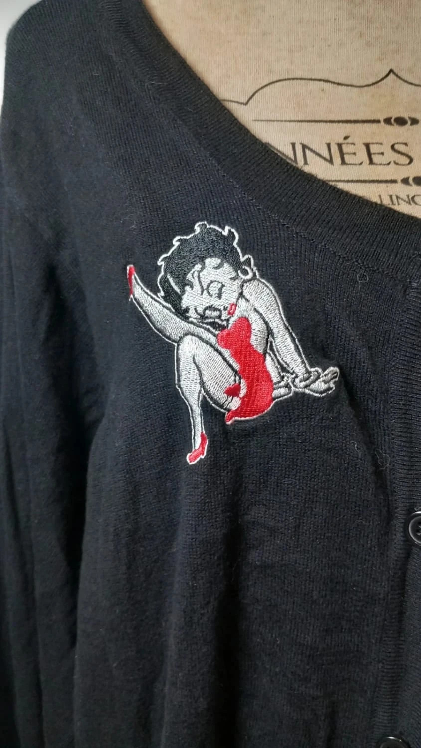 💋 Gilet Noir Betty Boop - Broderies - T. 56/58 Oversize – Betty Boop – taille 8XL / 56 / 28 3
