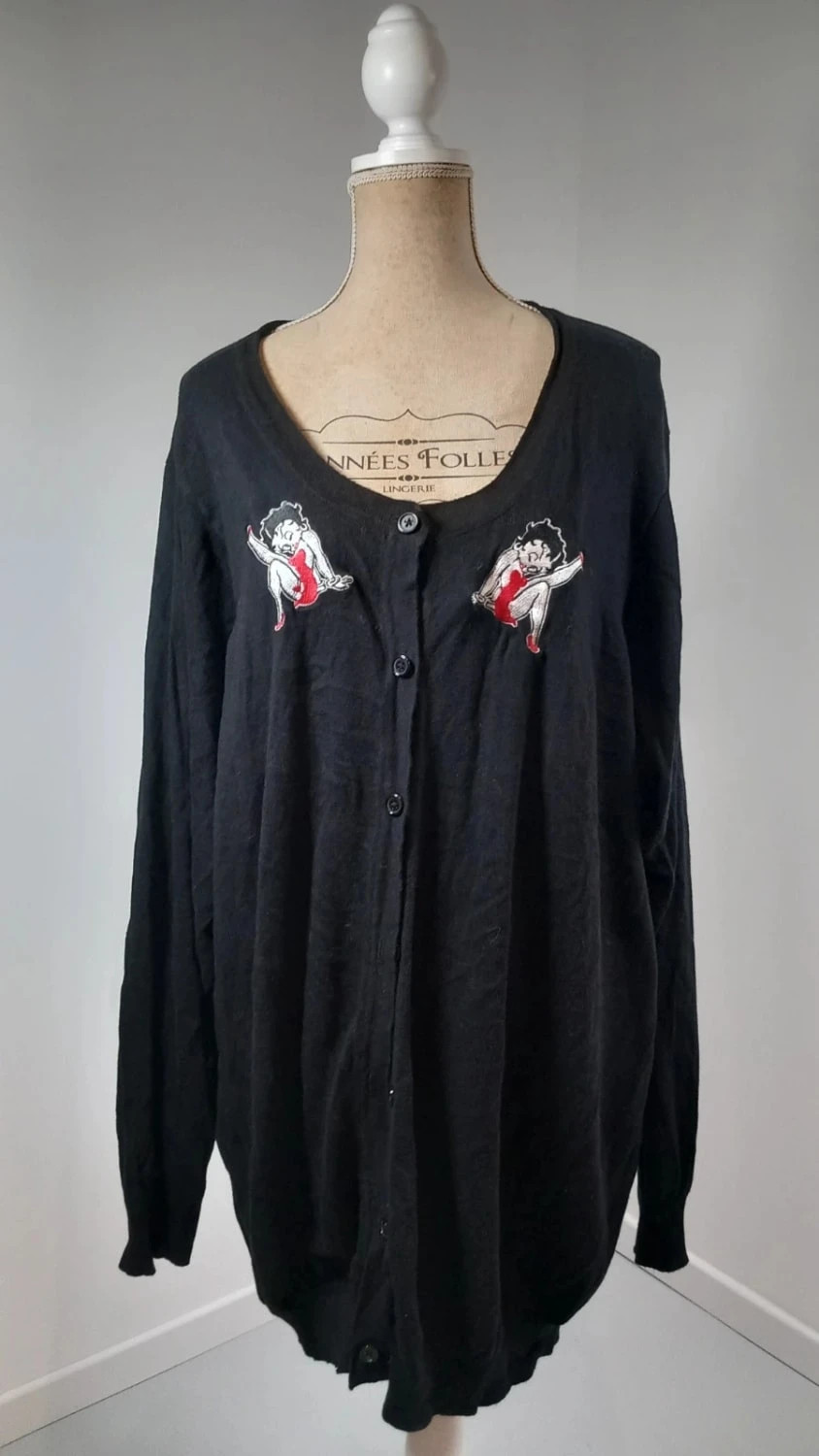 💋 Gilet Noir Betty Boop - Broderies - T. 56/58 Oversize