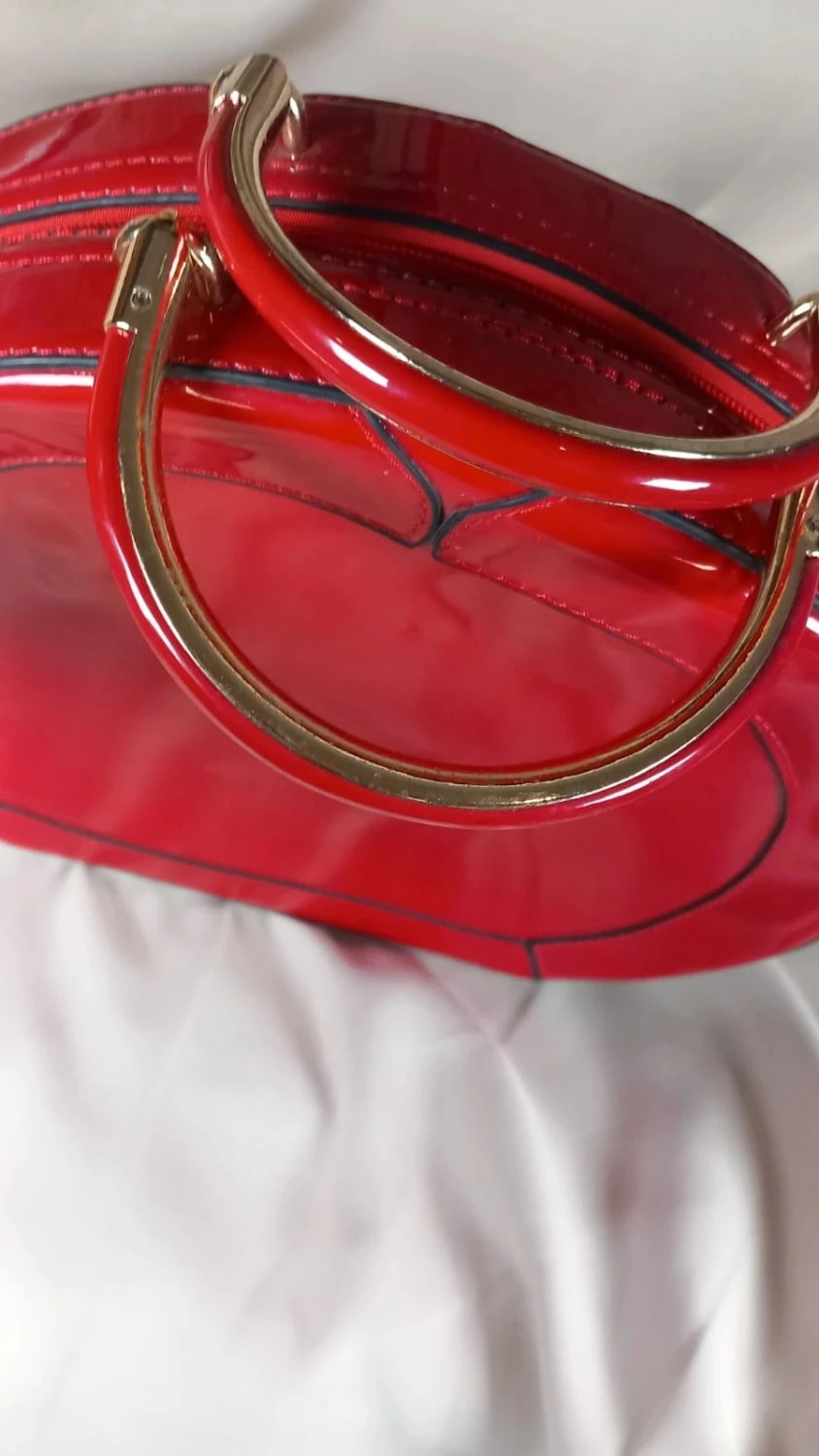 Sac à Main Cabas Rond Géométrique Rouge Verni - Neuf 2