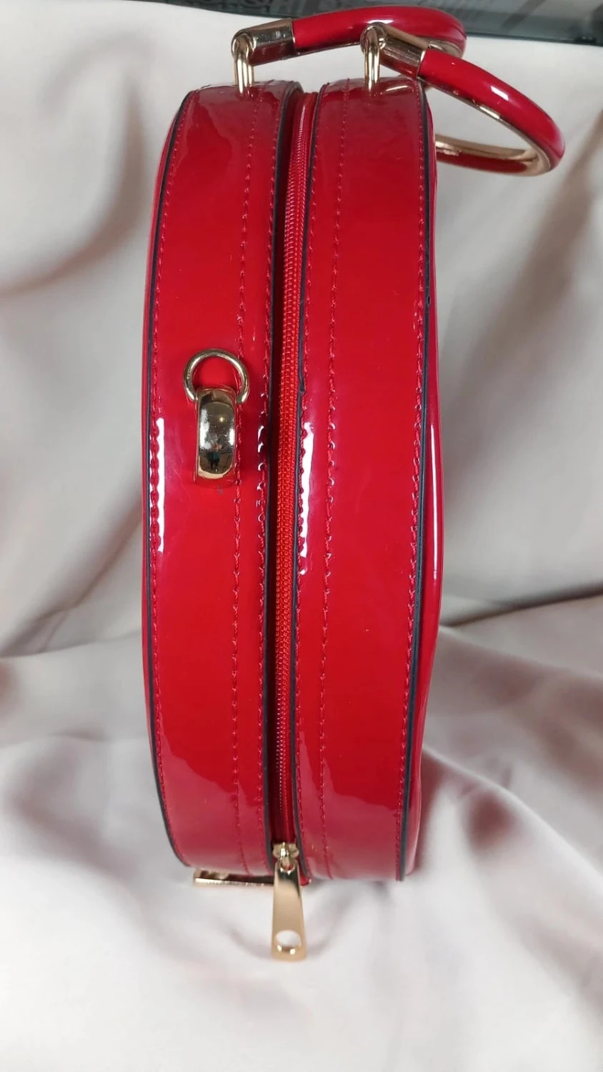 Sac à Main Cabas Rond Géométrique Rouge Verni - Neuf 3