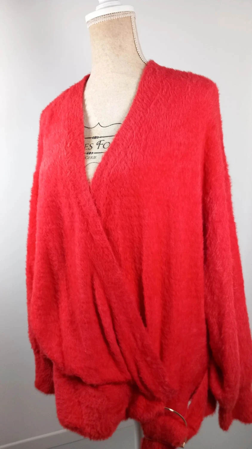 🍎 Pull Douillet "Effet Duveteux" Rouge Éclatant - Bodyflirt - Taille 54/56 – Bodyflirt – taille 7XL / 54 / 26 4