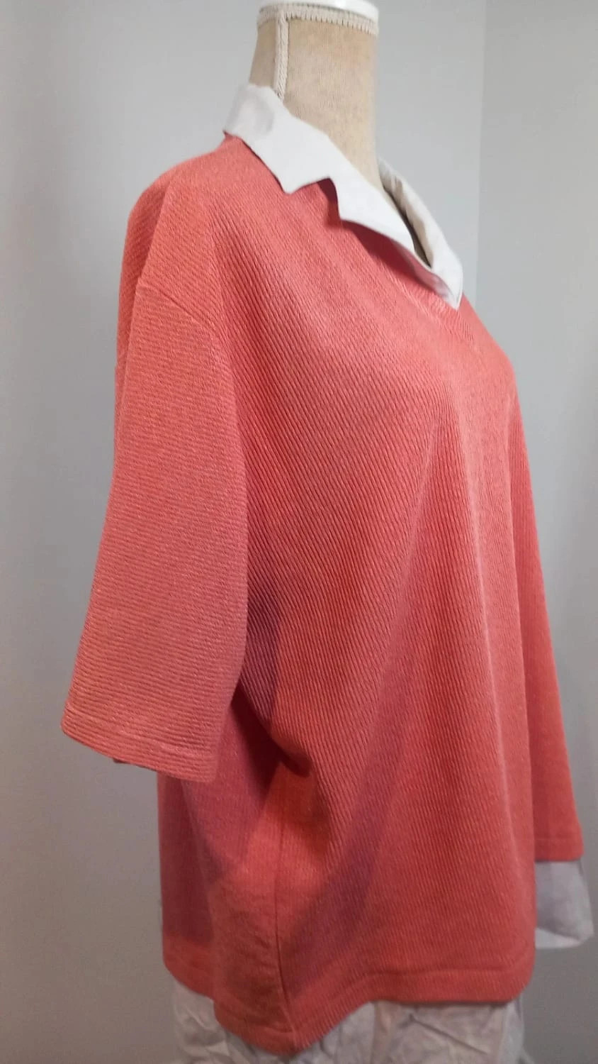 Pull chemise 2-en-1 Size Up - NEUF (sans étiquette) - T. 58/60 (XXXXL) - Corail Fil Brillant – Vintage Dressing – taille 9XL / 58 / 30 5