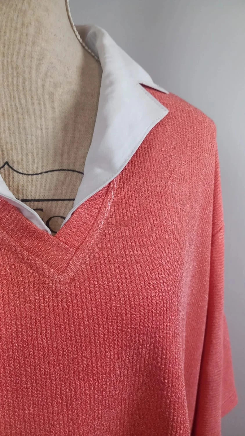 Pull chemise 2-en-1 Size Up - NEUF (sans étiquette) - T. 58/60 (XXXXL) - Corail Fil Brillant – Vintage Dressing – taille 9XL / 58 / 30 4